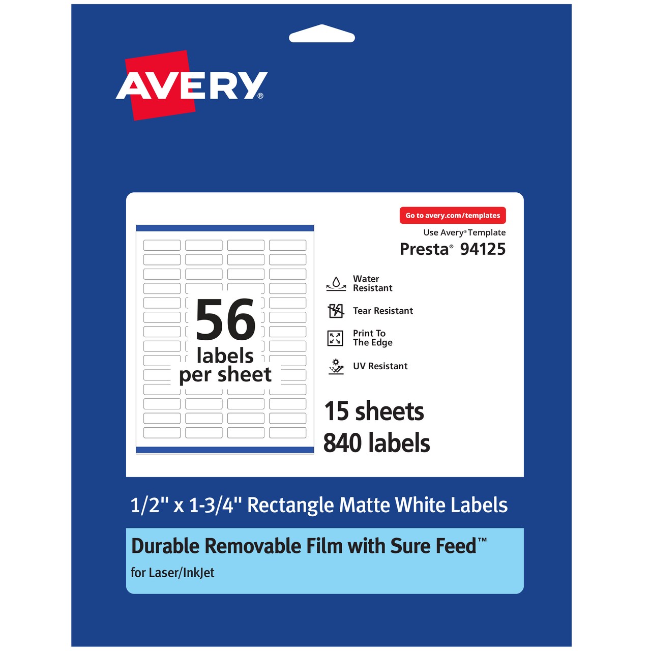 Avery Durable ID Labels with Sure Feed, 1/2&#x22; x 1-3/4&#x22;